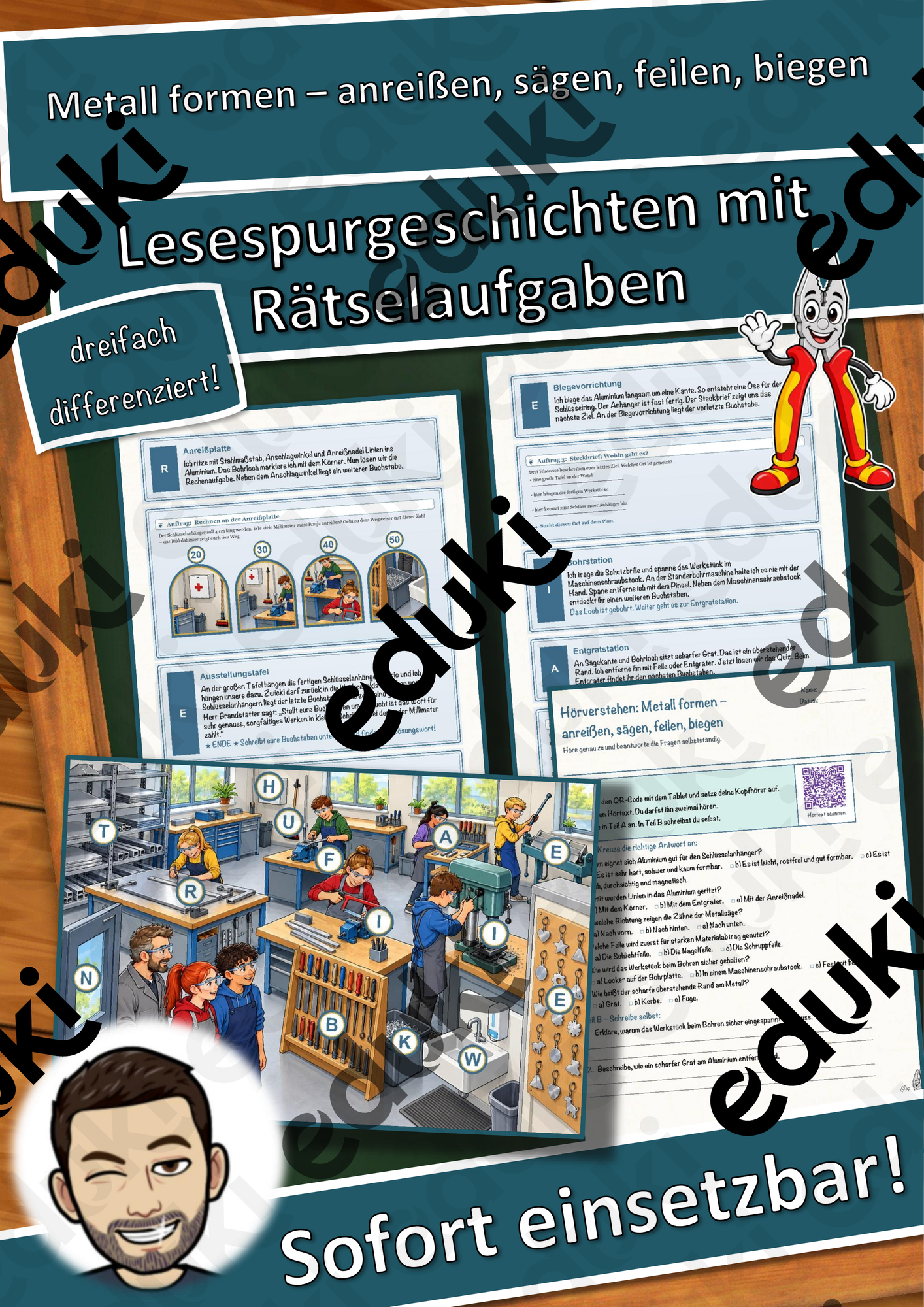 Metall formen – anreißen, sägen, feilen, biegen – Lesespurgeschichte mit Rätselaufgaben (Klasse 7)