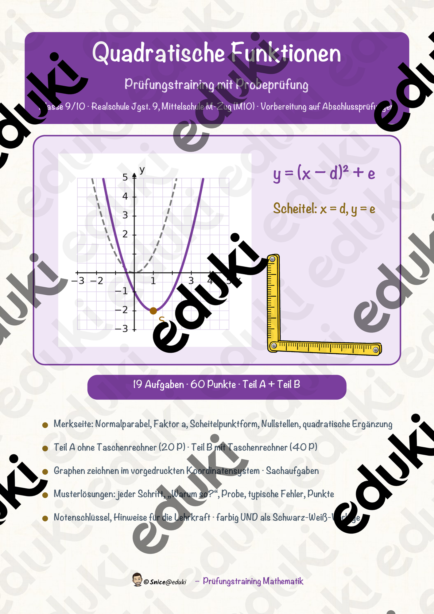 Quadratische Funktionen – Prüfungstraining Mathematik (Klasse 9)