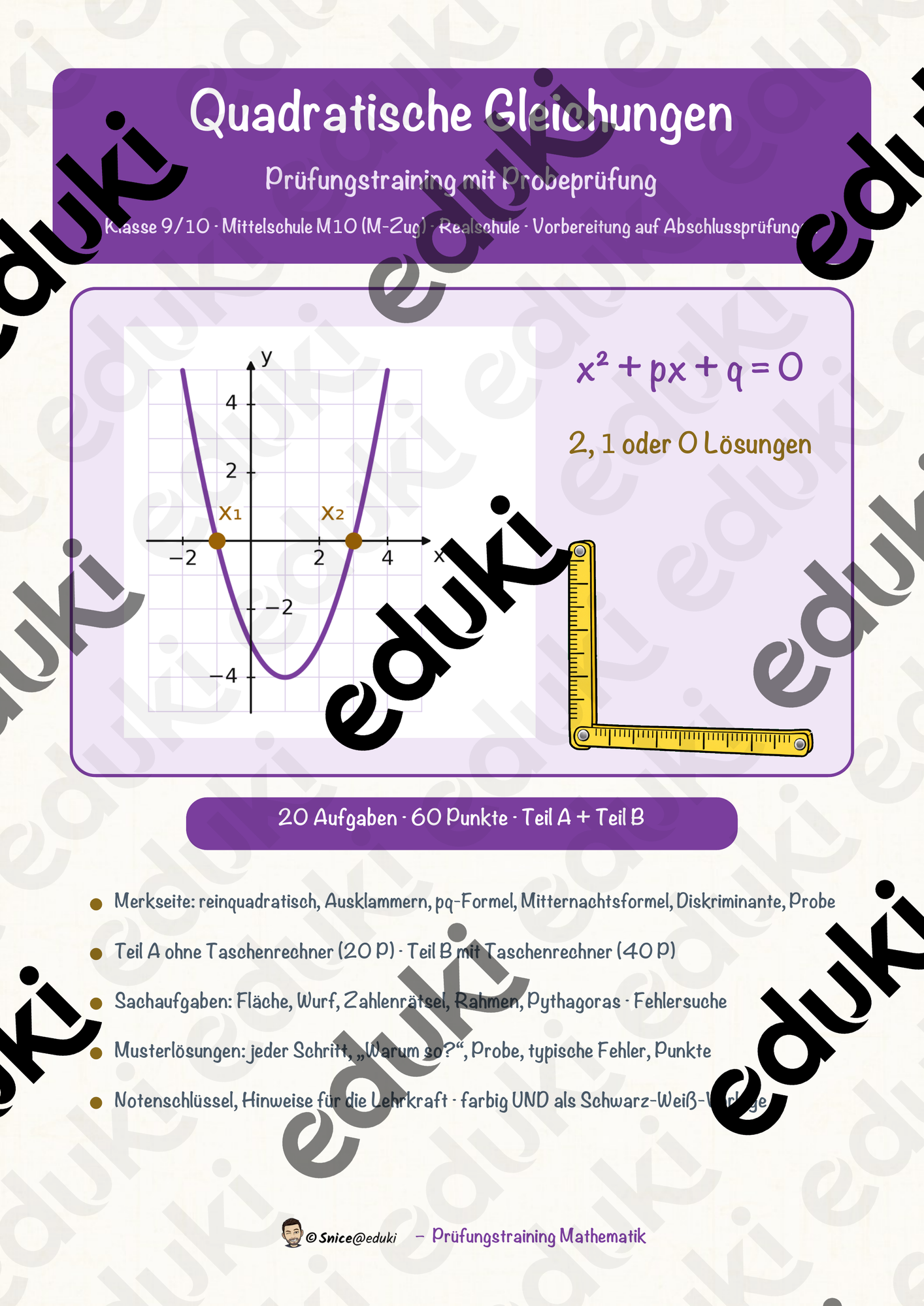Quadratische Gleichungen – Prüfungstraining Mathematik (Klasse 9)