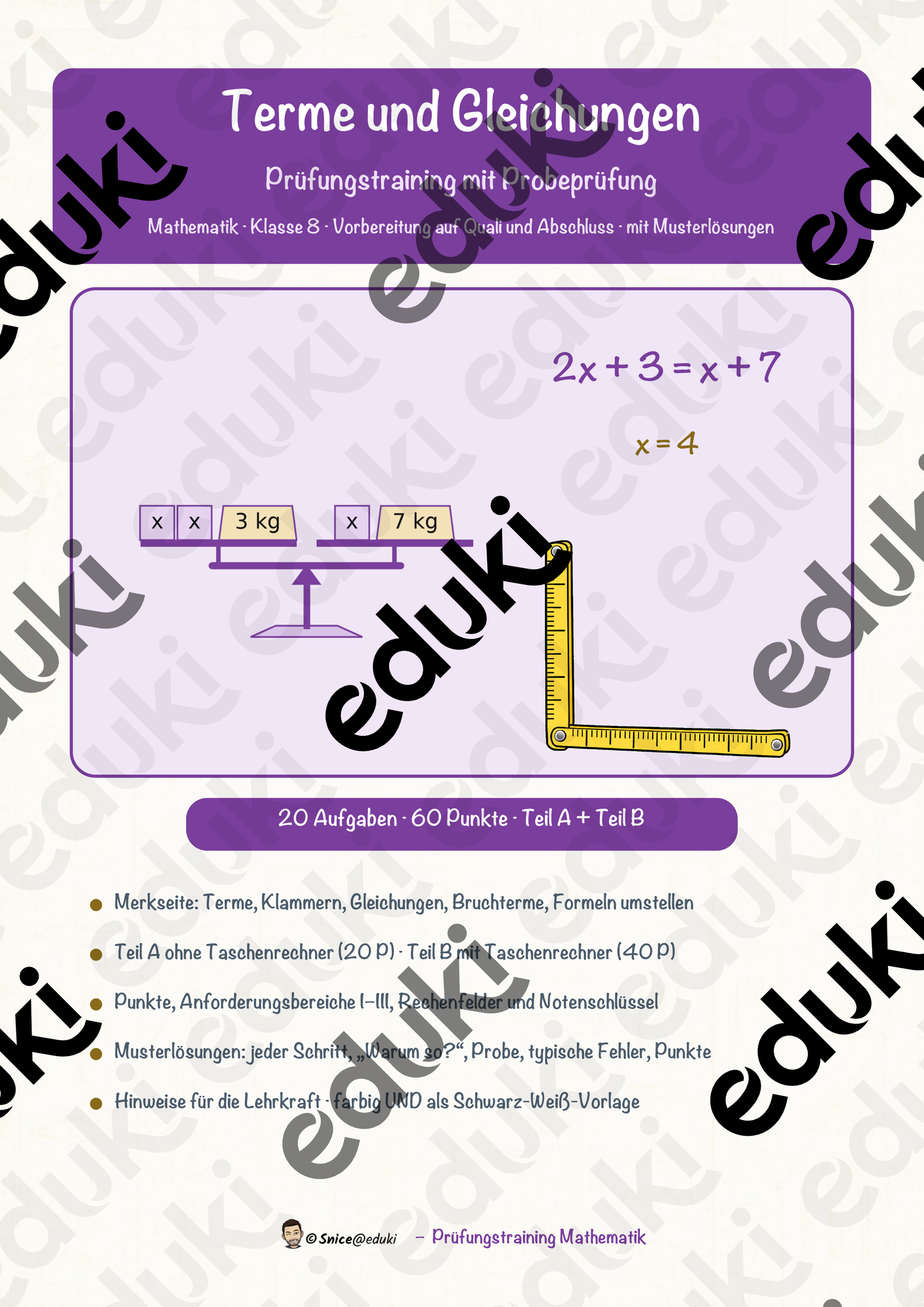 Terme und Gleichungen – Prüfungstraining Mathematik (Klasse 8)