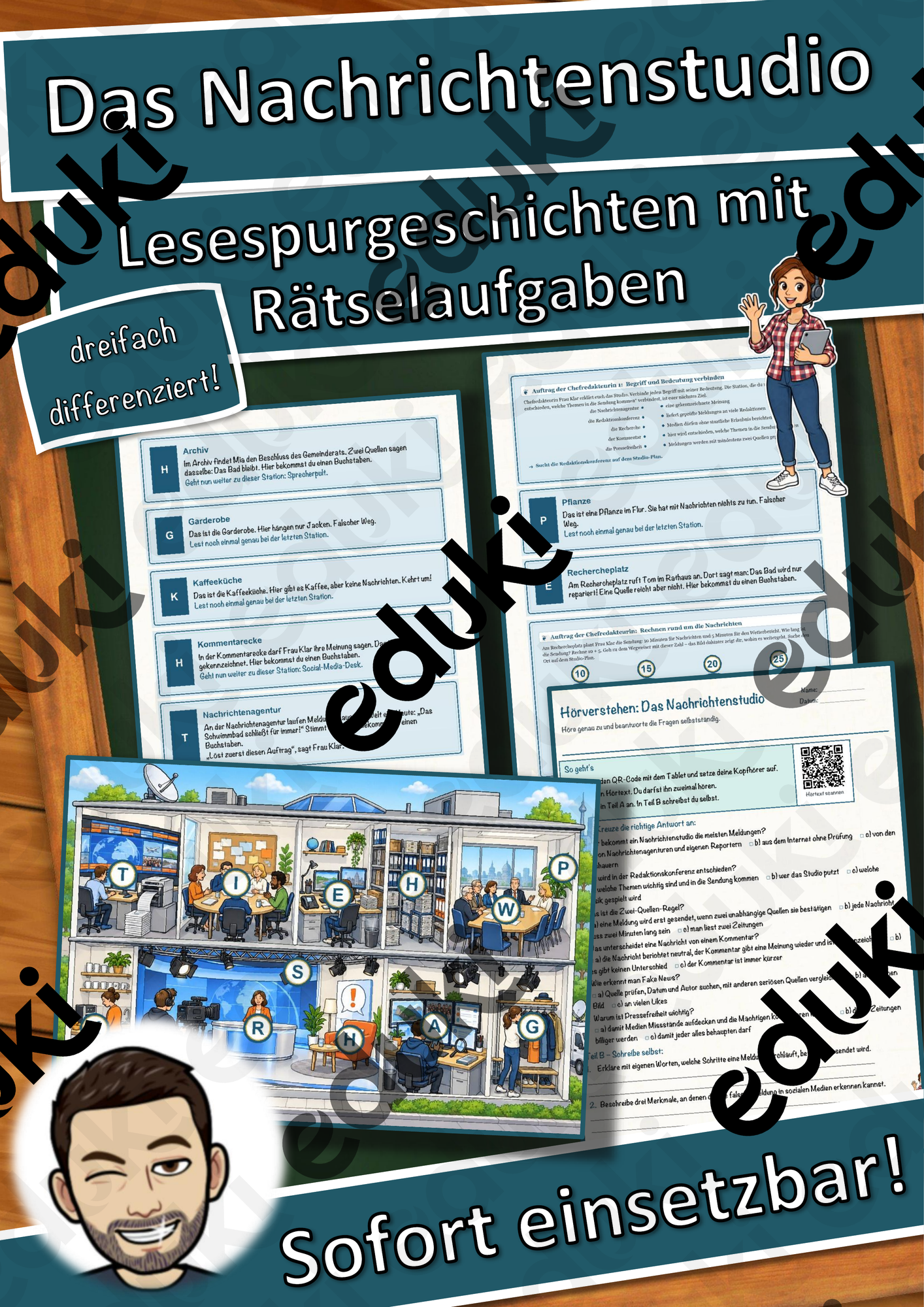 Das Nachrichtenstudio – Lesespurgeschichte mit Rätselaufgaben (Klasse 9)