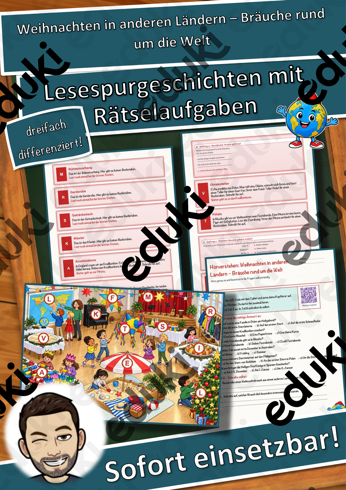 Weihnachten in anderen Ländern – Bräuche rund um die Welt – Lesespurgeschichte mit Rätselaufgaben (Klasse 2)
