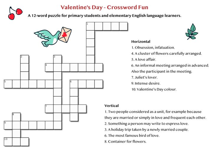 St Valentine #39 s Day crossword 12 words / Crucigrama de San Valentín 12