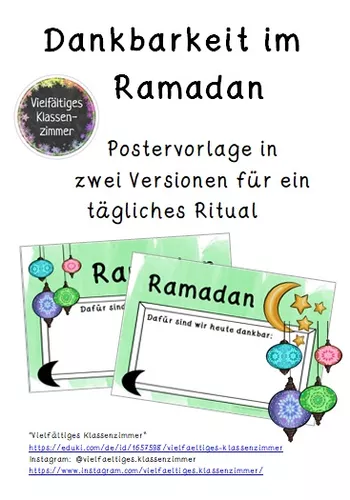 Dankbarkeit im Ramadan (Vorlagen für ein tägliches Ritual) –  Unterrichtsmaterial in den Fächern Fachübergreifendes & Religion