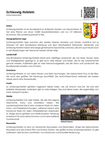 Arbeitsblatt Schleswig Holstein Infotext Und Übungen
