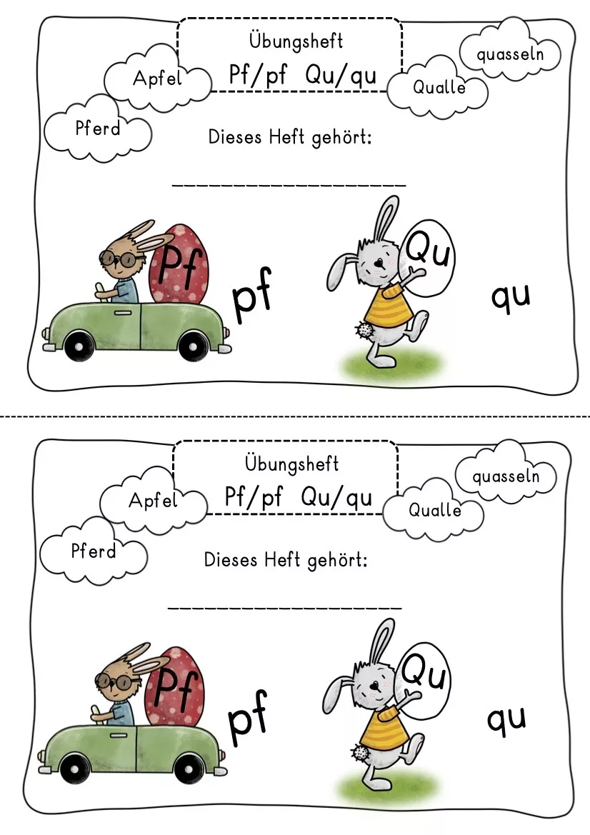 Bild in der Beschreibung des Unterrichtsmaterials Miniheft Laut: Pf und Qu. Deutsch 1.Klasse, 2.Klasse Rechtschreibung, Lernwörter von LernTagebuch #2