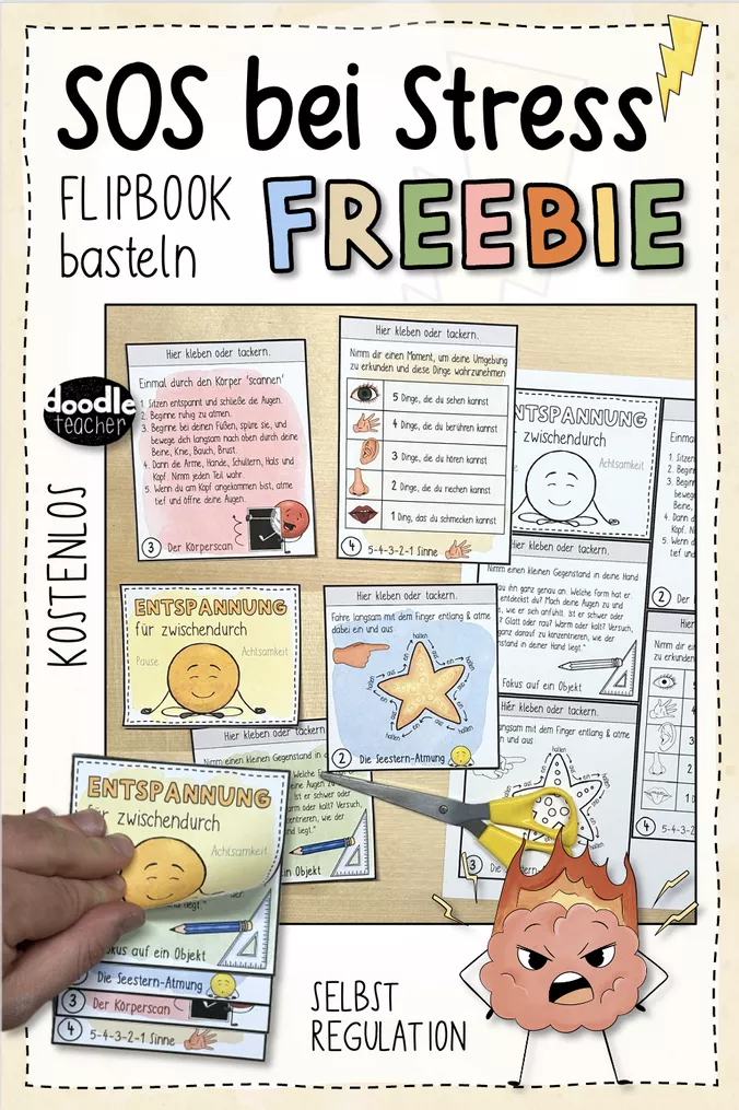 Bild in der Beschreibung des Unterrichtsmaterials Entspannung / SOS bei Stress - Flipbook / Schulstress / Atmung / Atemübungen von Doodleteacher #1