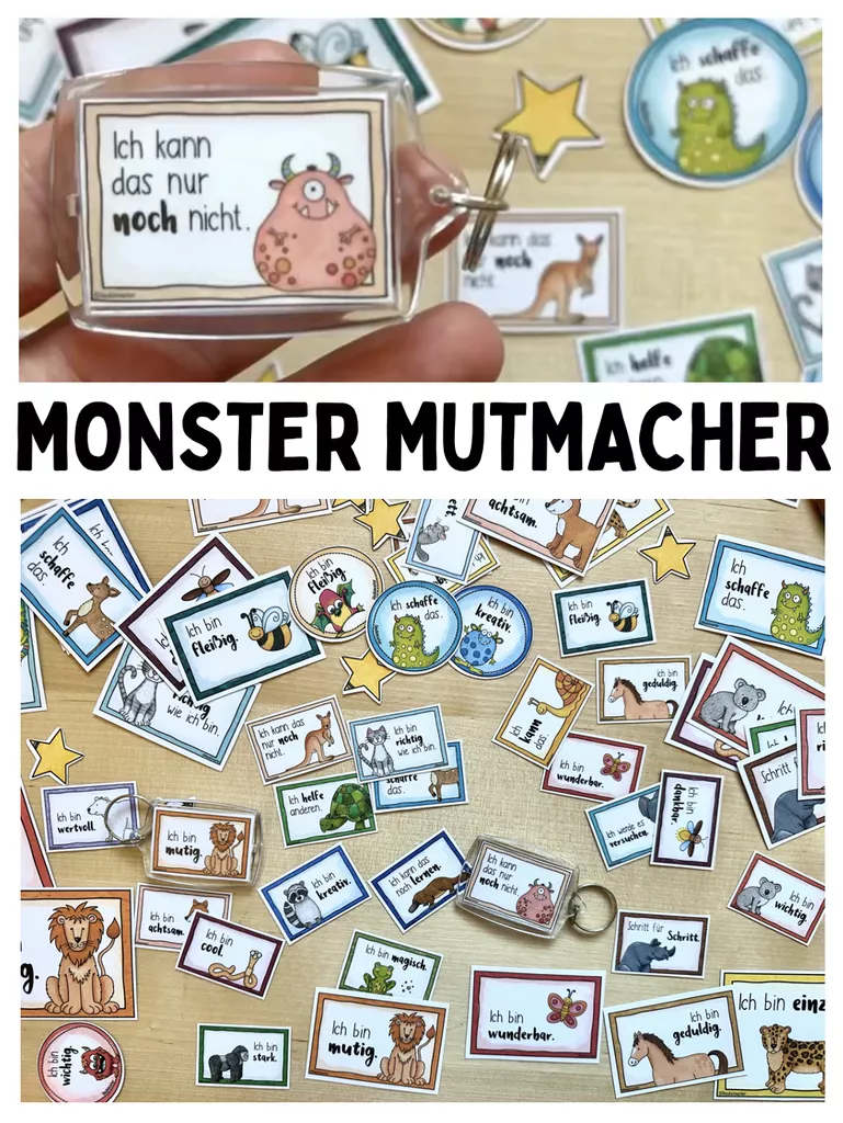 Bild in der Beschreibung des Unterrichtsmaterials 24 Monster Mutmacher & Wachstumslernen Affirmationen / eckig Klassenzimmer von Doodleteacher #1