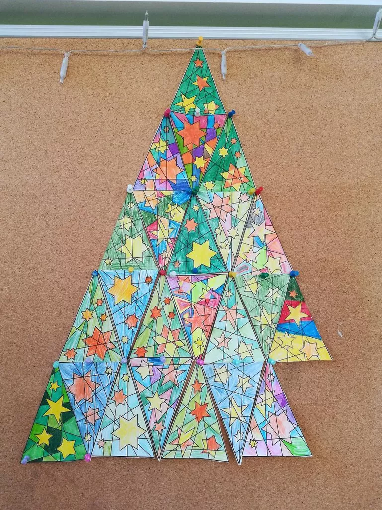 Bild in der Beschreibung des Unterrichtsmaterials Kooperativer Tannenbaum - Muster: Stern Mosaik Weinter Weihnachten von Doodleteacher #2