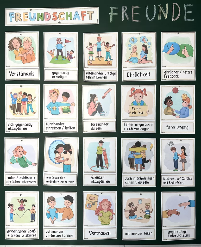 Bild in der Beschreibung des Unterrichtsmaterials Freundschaft - 20 Bildkarten Merkmale Gute Freunde / Tafelkarten von Doodleteacher #1