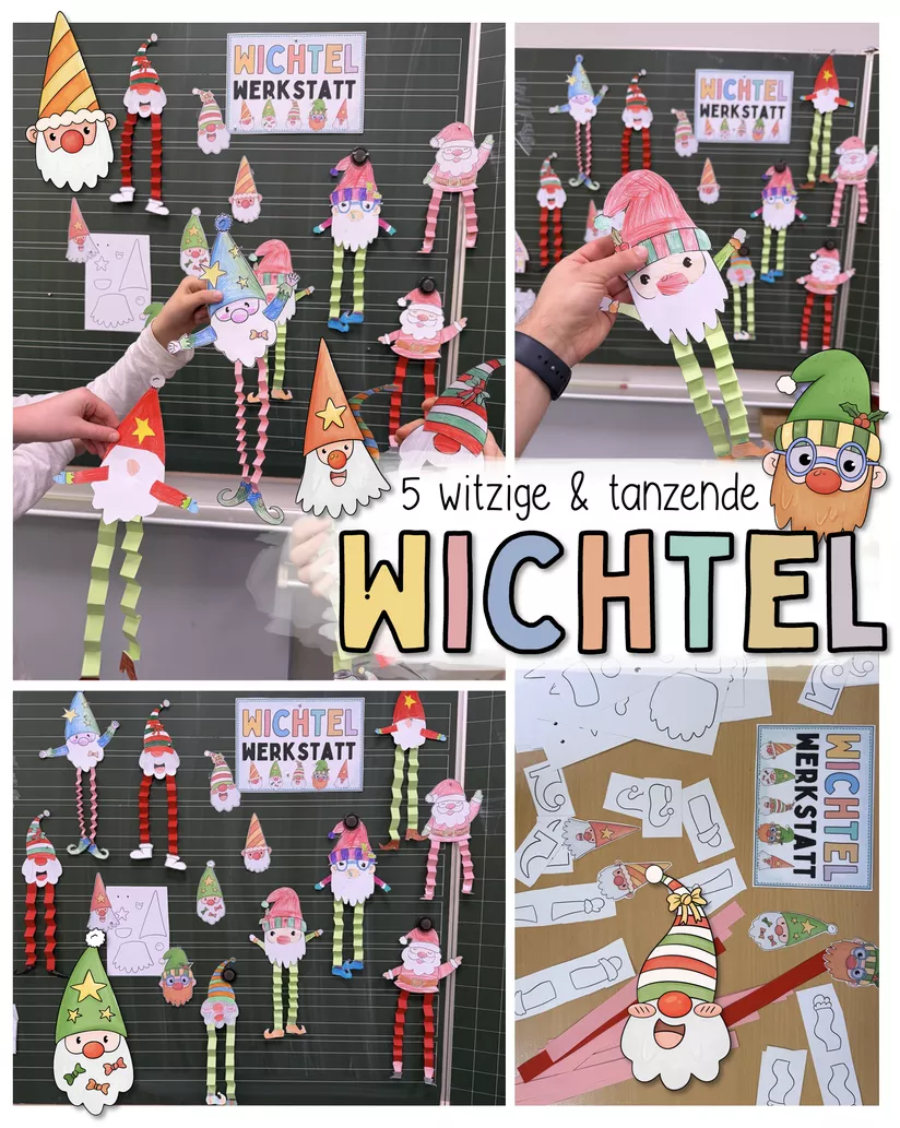 Bild in der Beschreibung des Unterrichtsmaterials 5 tanzende Wichtel - Bastelvorlagen / Wichtelwerkstatt / Winter / Weihnachten von Doodleteacher #2
