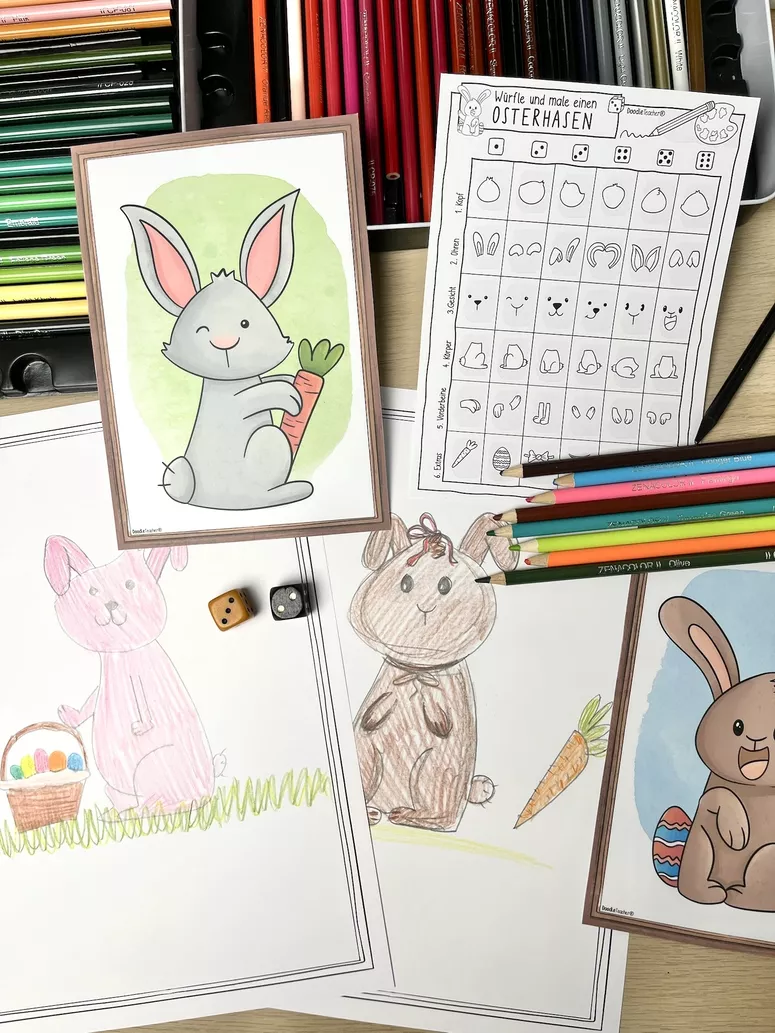 Bild in der Beschreibung des Unterrichtsmaterials Würfle & male einen Osterhasen – Kreatives Zeichenprojekt für Ostern von Doodleteacher #1
