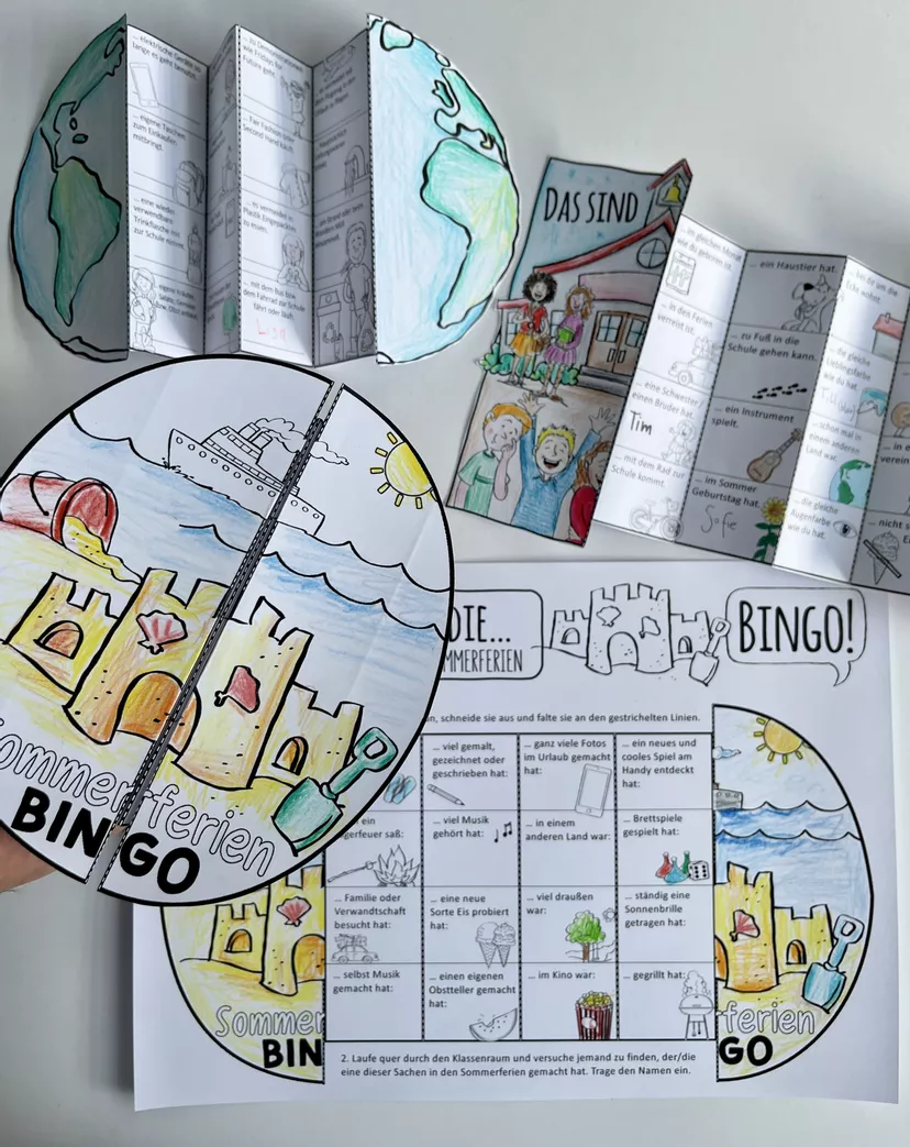 Bild in der Beschreibung des Unterrichtsmaterials Sommerferien BINGO + Neu: Faltversion / Finde jemanden, ... von Doodleteacher #1