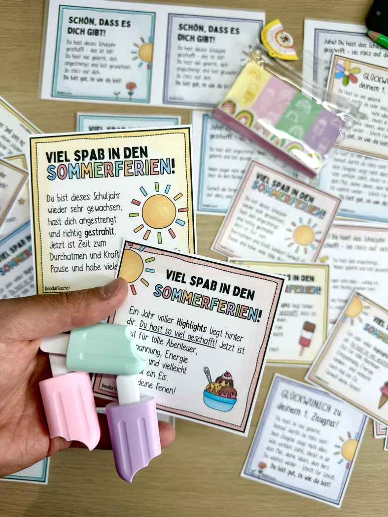 Bild in der Beschreibung des Unterrichtsmaterials Sommerferien Grüße ☀️ Eis-Kärtchen zum Schuljahresende / Textmarker von Doodleteacher #1