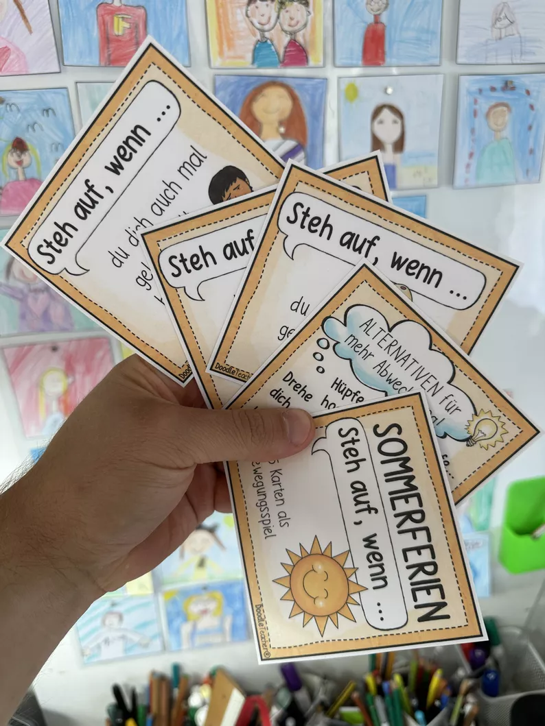 Bild in der Beschreibung des Unterrichtsmaterials Sommerferien - Steh auf, wenn du ... Bewegungsspiel von Doodleteacher #1