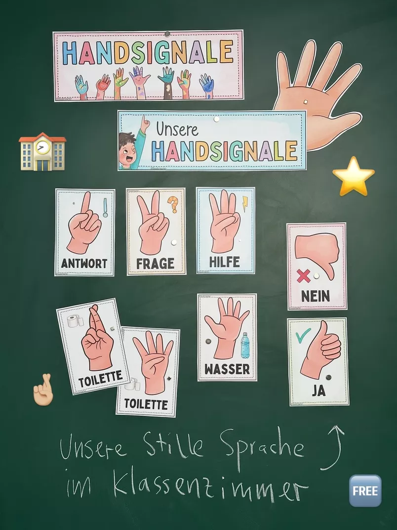 Bild in der Beschreibung des Unterrichtsmaterials Handsignale als Classroom Management / Störung vorbeugen Klassenlehrer, Rituale von Doodleteacher #1