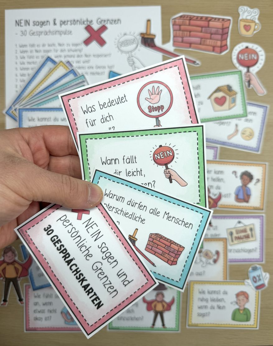 Bild in der Beschreibung des Unterrichtsmaterials "Nein" Sagen / Grenzen - 30 Gesprächskarten (auch: Konflikte, Mobbing, Sexualkunde) von Doodleteacher #1