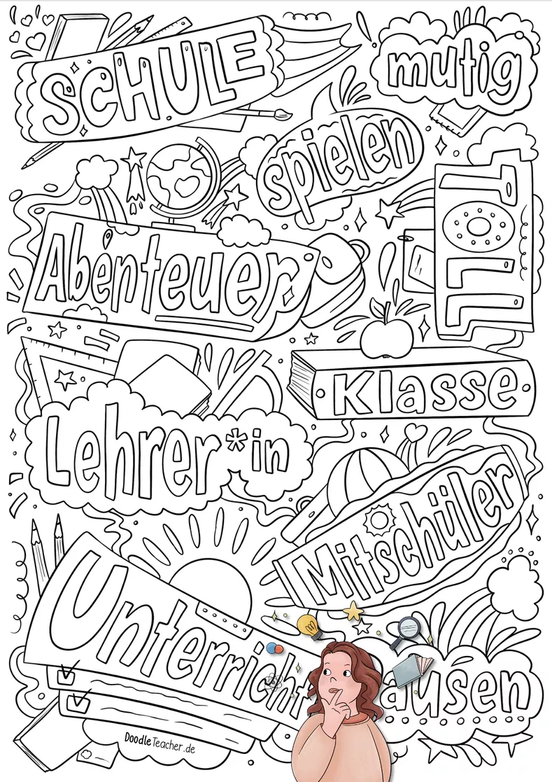 Bild in der Beschreibung des Unterrichtsmaterials Schule Ausmalbild 2 & Poster / Schulstart / Einschulung von Doodleteacher #2