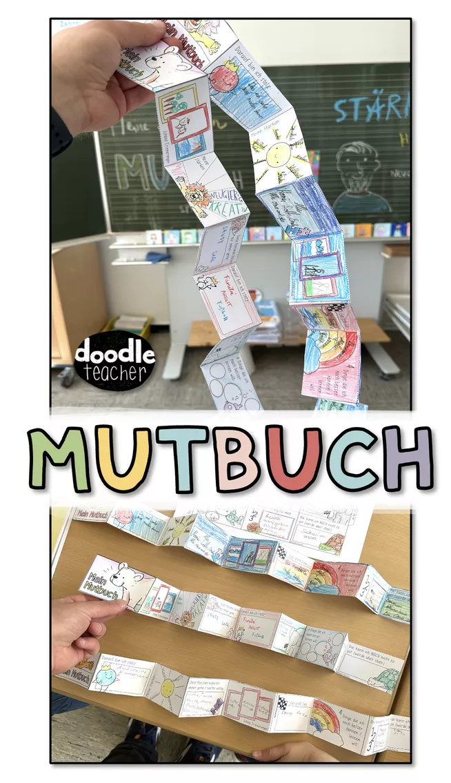 Bild in der Beschreibung des Unterrichtsmaterials Mein Mutbuch / 2 DIY Mutmacher Leporello mit Growth Mindset/ Mutmachbuch von Doodleteacher #2