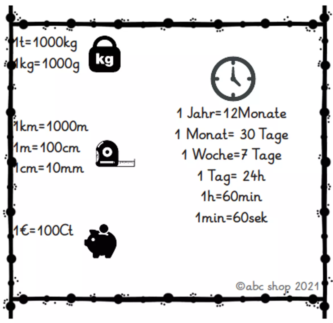 Bild in der Beschreibung des Unterrichtsmaterials Sachrechnen: ABs, Tabellen, Quizkarten uvm. (Kilogramm, Meter, Euro, Stunde) von abc shop #3