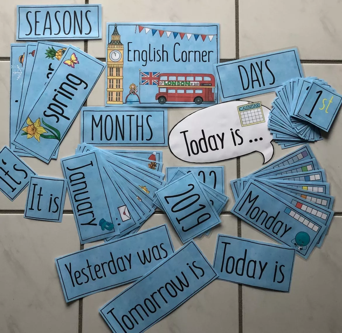 Tafelmaterial Englisch - Datum, Wetter, Fächer und mehr ...
