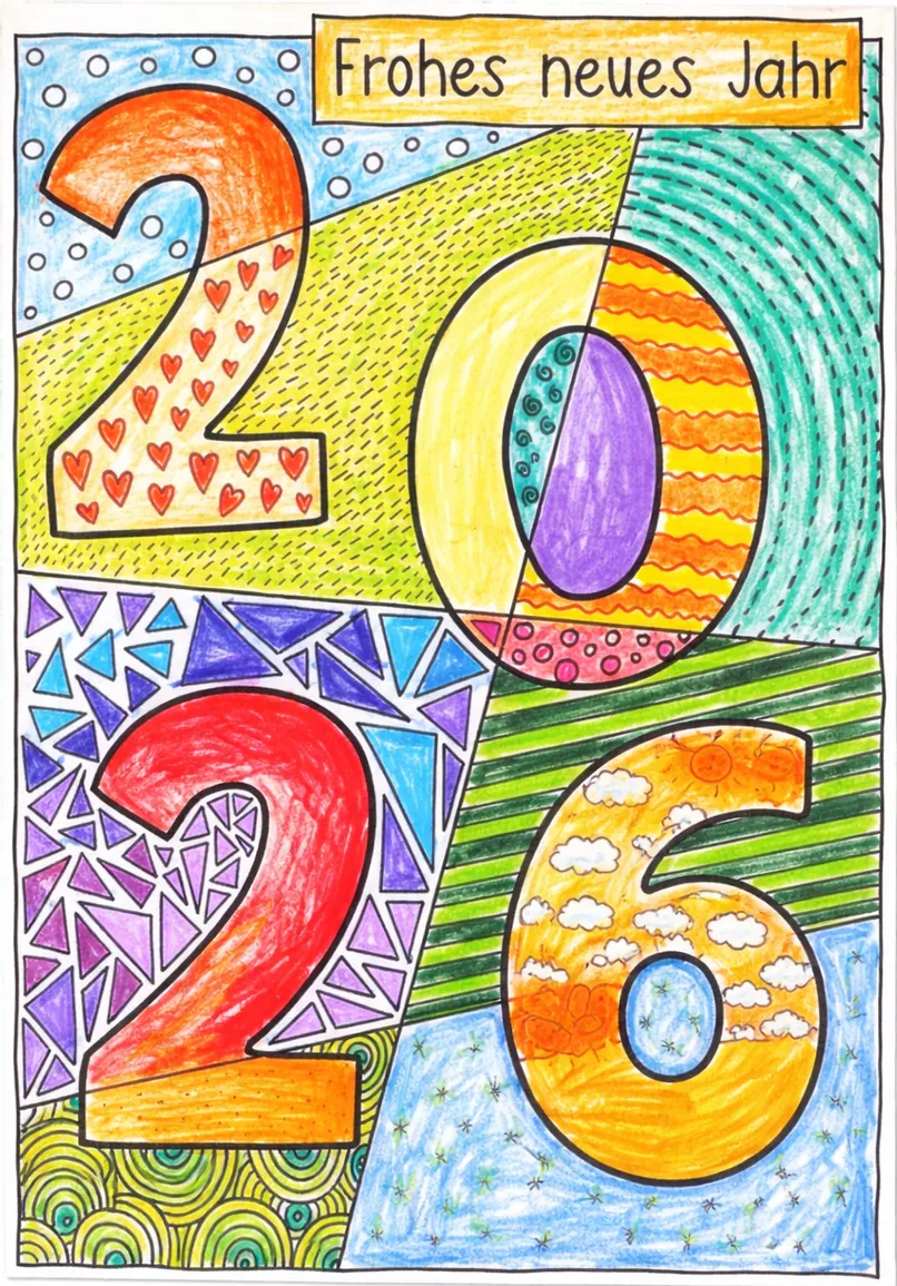 Bild in der Beschreibung des Unterrichtsmaterials Würfle und zeichne - Pop-Art 2026 / Neujahr + Vorlagen von Doodleteacher #1