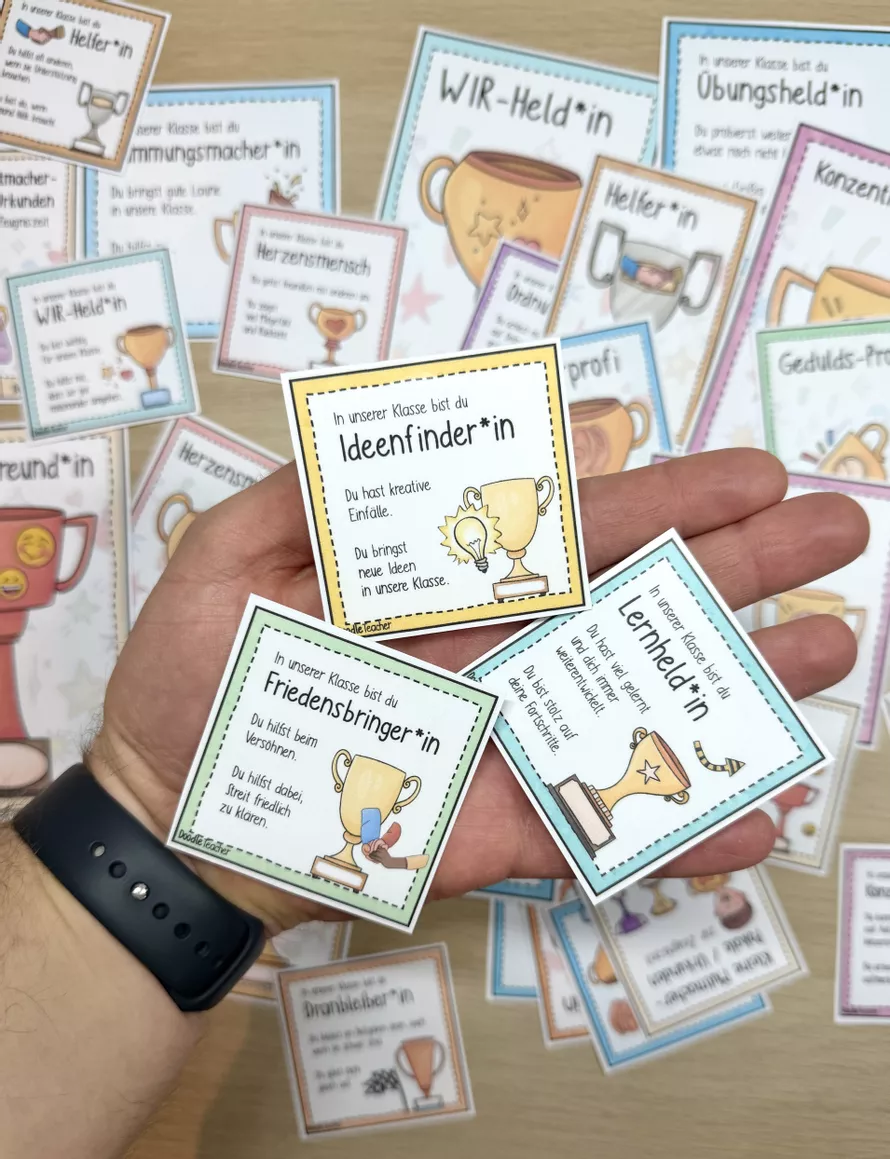 Bild in der Beschreibung des Unterrichtsmaterials 34 Mutmacher - Urkunden / Pokale als Zeugniszusatz / Zeugnis / Kinderzeugnis Mut von Doodleteacher #1