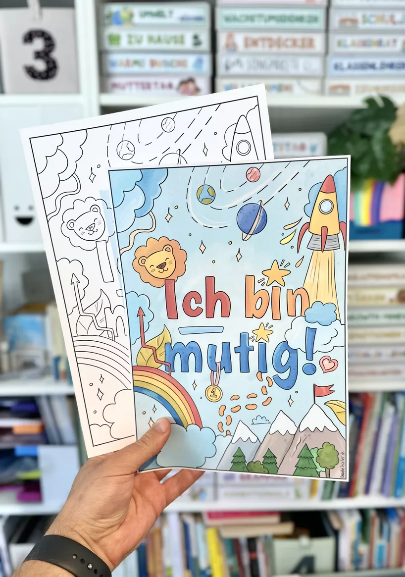 Bild in der Beschreibung des Unterrichtsmaterials Ich bin mutig! - Ausmalbild / Affirmation (Malbild + Mut-Poster) von Doodleteacher #1