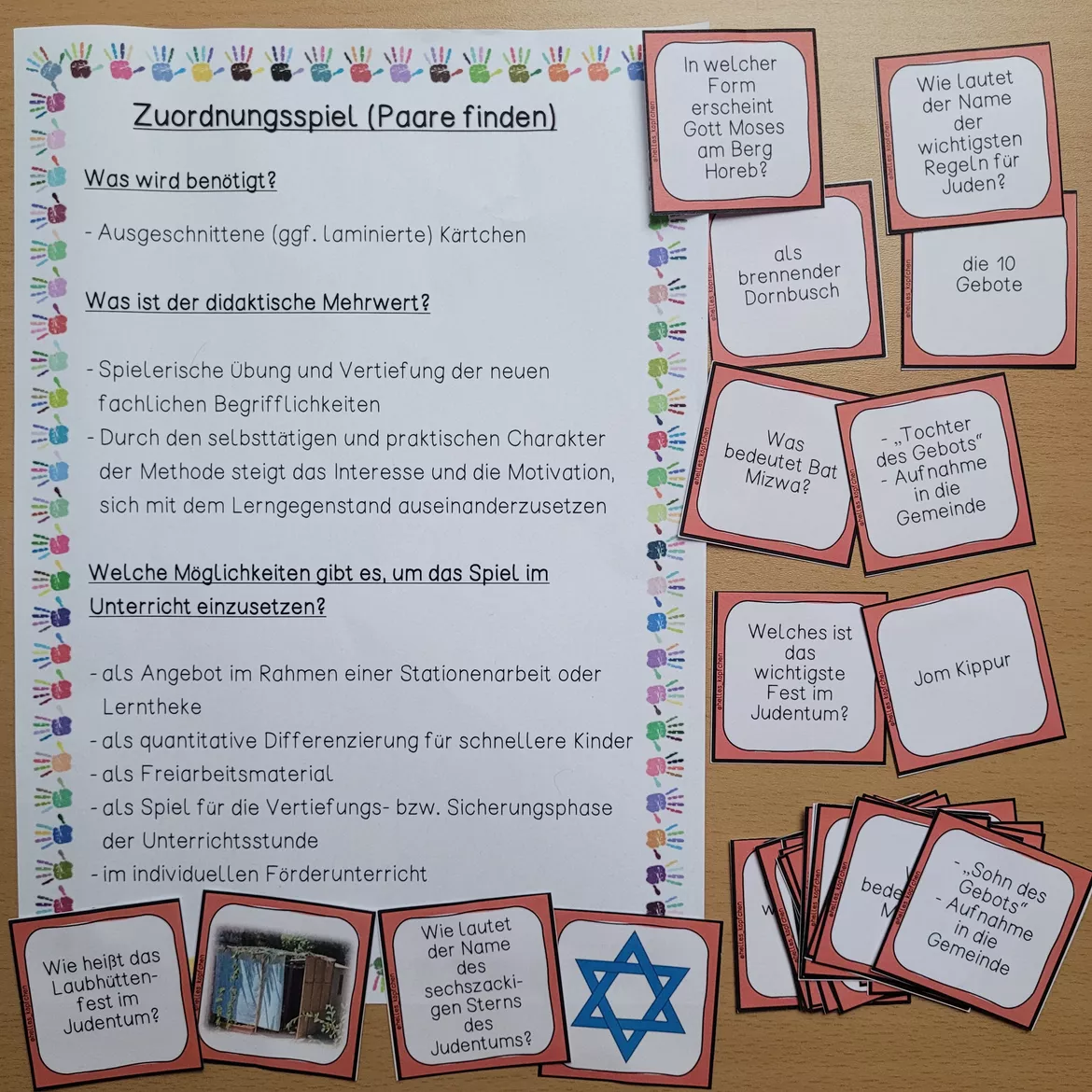Bild in der Beschreibung des Unterrichtsmaterials Judentum Weltreligion Ethik Religion ZUORDNUNGSSPIEL von Helles Köpfchen #1