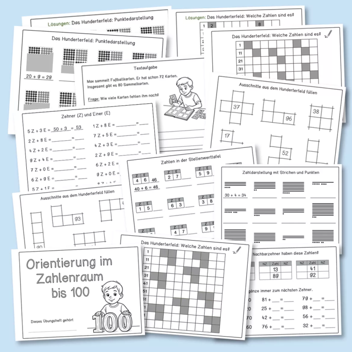 Bild in der Beschreibung des Unterrichtsmaterials Hunderterraum / Zahlenraum bis 100 (Mathe, Klasse 2) von Grundschulatelier #1