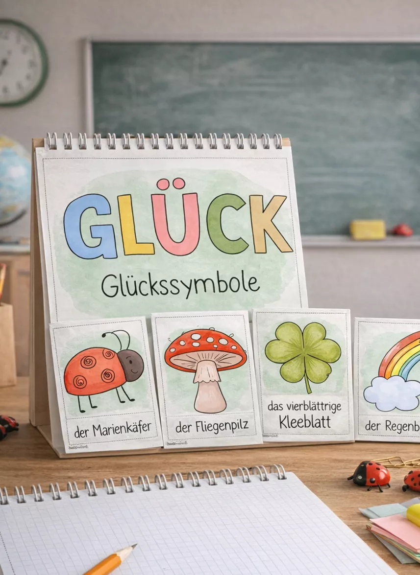 Bild in der Beschreibung des Unterrichtsmaterials Glücksbringer - 28 Bildkarten Glückssymbole 🐞 von Doodleteacher #2