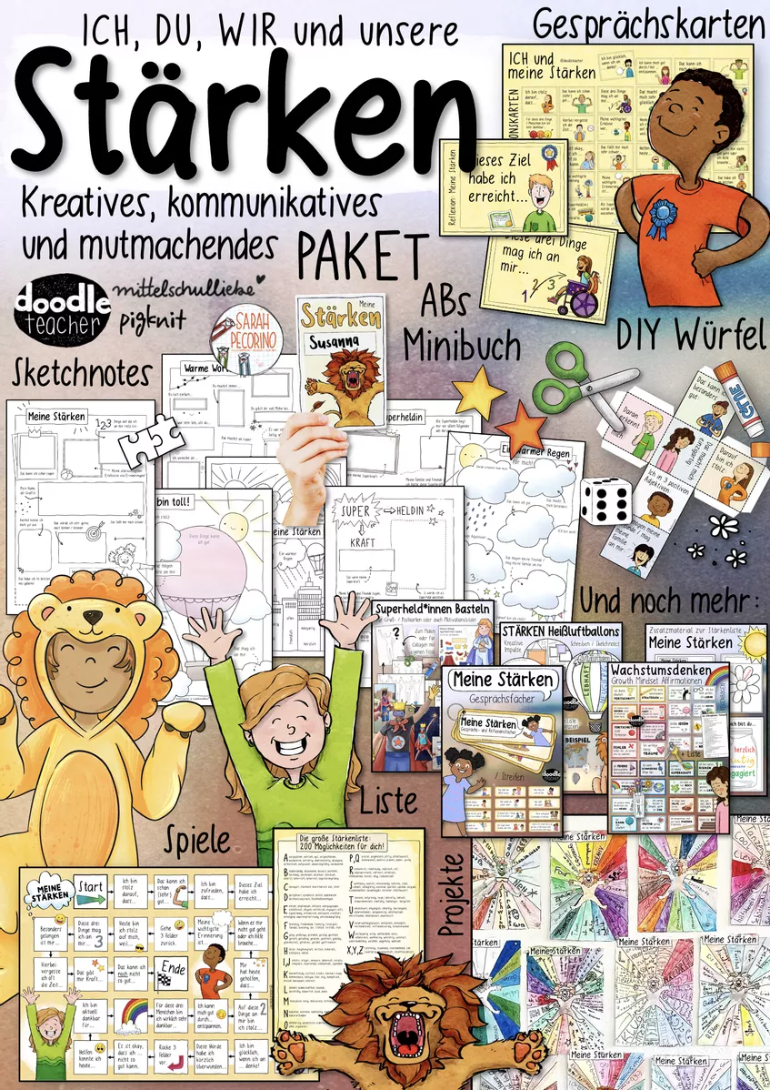 Bild in der Beschreibung des Unterrichtsmaterials Meine Stärken 🦁 - XXL Mutmacher Materialpaket "Stärken stärken" gegen Mobbing von Doodleteacher #1