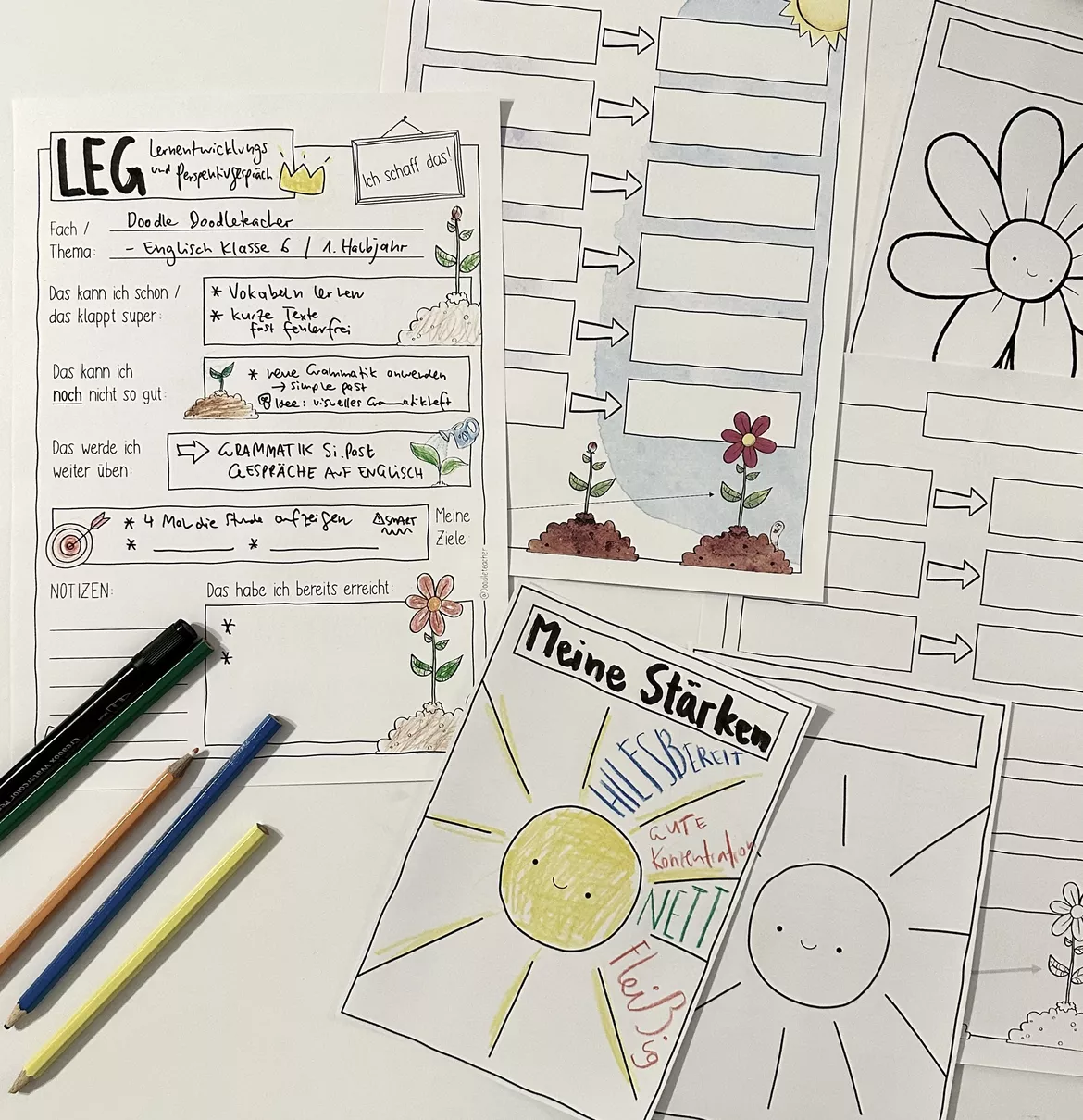 Bild in der Beschreibung des Unterrichtsmaterials Zusatzmaterial zur Stärkenliste - Meine Stärken Kreativseiten / Stärkensonne Stärkenblume von Doodleteacher #1
