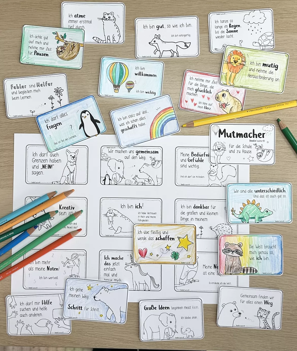 Bild in der Beschreibung des Unterrichtsmaterials Die @Mutmachkarten 🦊 schwarz-weiß / selbst gestalten 26 Mutmacher von Doodleteacher #2