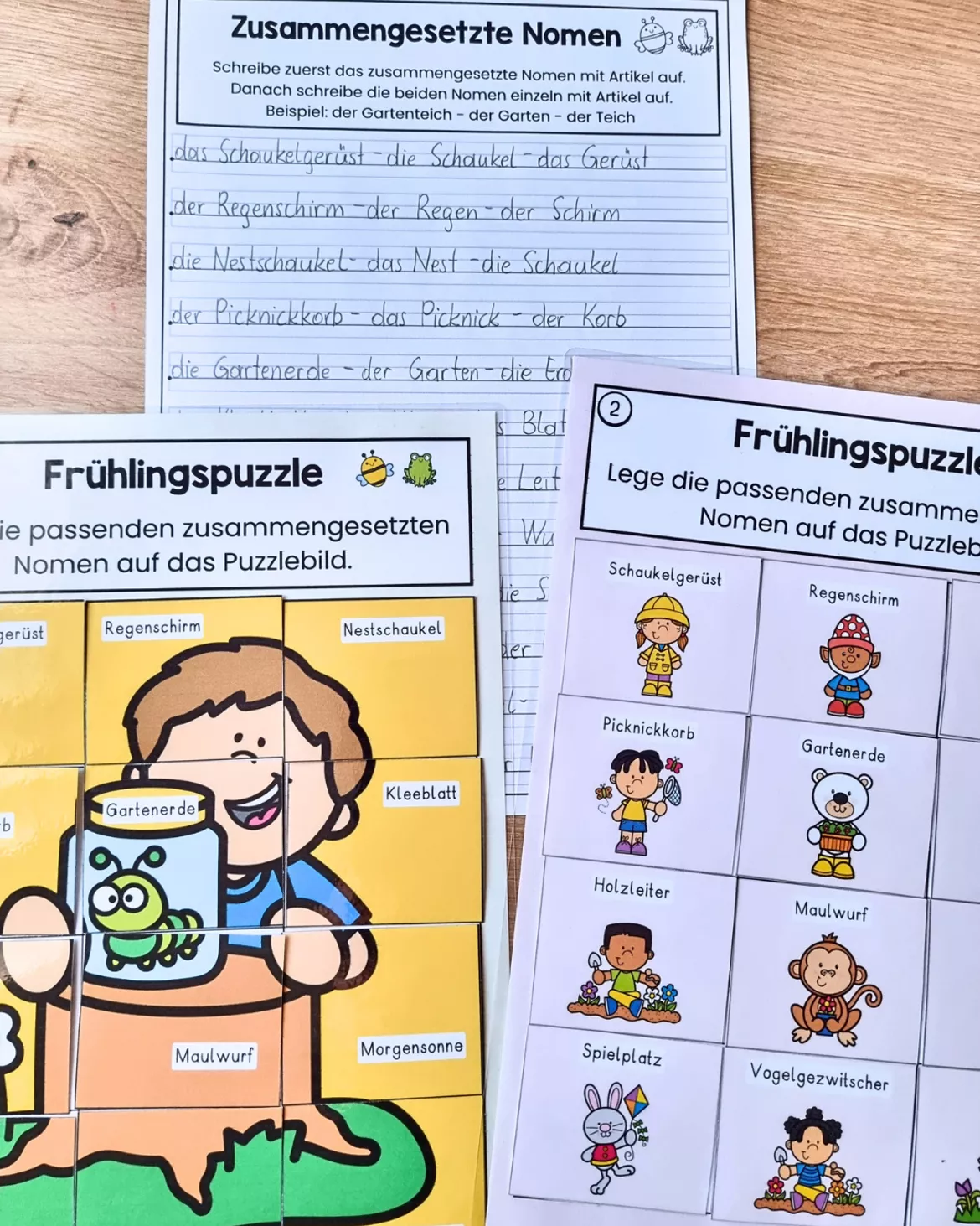 Bild in der Beschreibung des Unterrichtsmaterials Frühlingspuzzle: Zusammengesetzte Nomen Übungen - Komposita, Fugenelemente, Deutsch Klasse 2, 3 von Frau Zauberfuchs #2