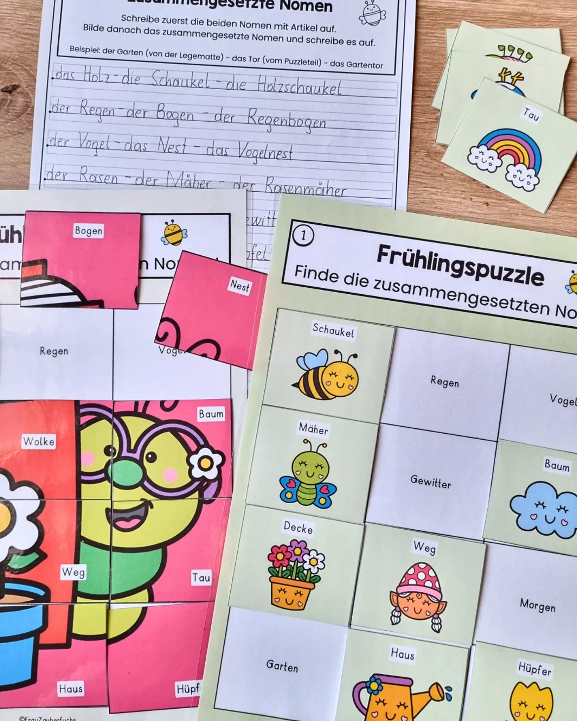 Bild in der Beschreibung des Unterrichtsmaterials Frühlingspuzzle: Zusammengesetzte Nomen Übungen - Komposita, Fugenelemente, Deutsch Klasse 2, 3 von Frau Zauberfuchs #1
