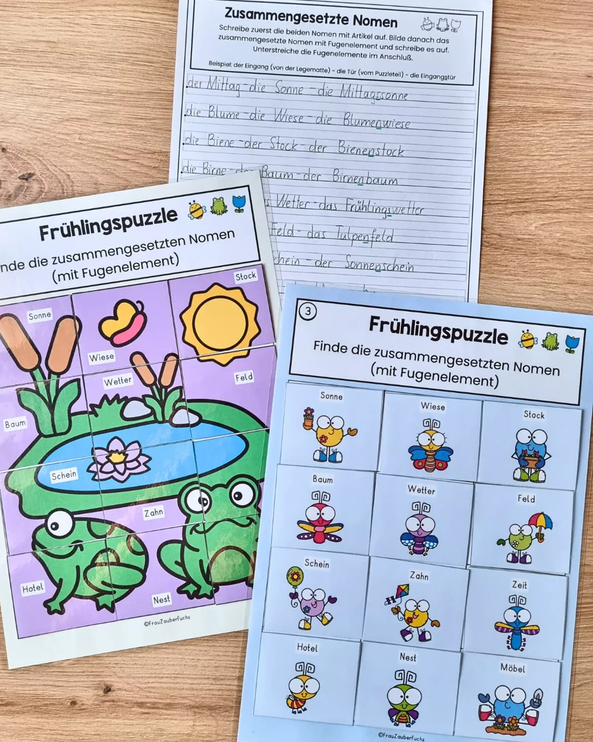 Bild in der Beschreibung des Unterrichtsmaterials Frühlingspuzzle: Zusammengesetzte Nomen Übungen - Komposita, Fugenelemente, Deutsch Klasse 2, 3 von Frau Zauberfuchs #3