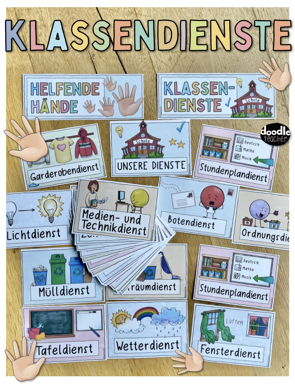 Bild in der Beschreibung des Unterrichtsmaterials Unsere Klassendienste / Dienste / Ämter / Helfende Hände Ritual von Doodleteacher #1