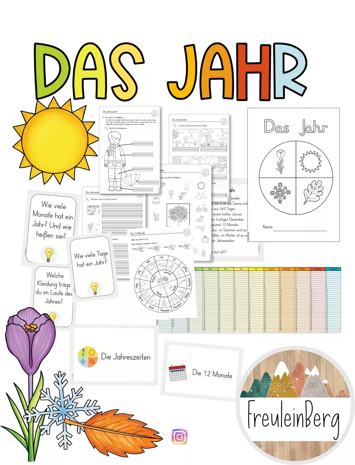 Bild in der Beschreibung des Unterrichtsmaterials Das Jahr - Differenzierte Arbeitsblätter von FreuleinBerg #1