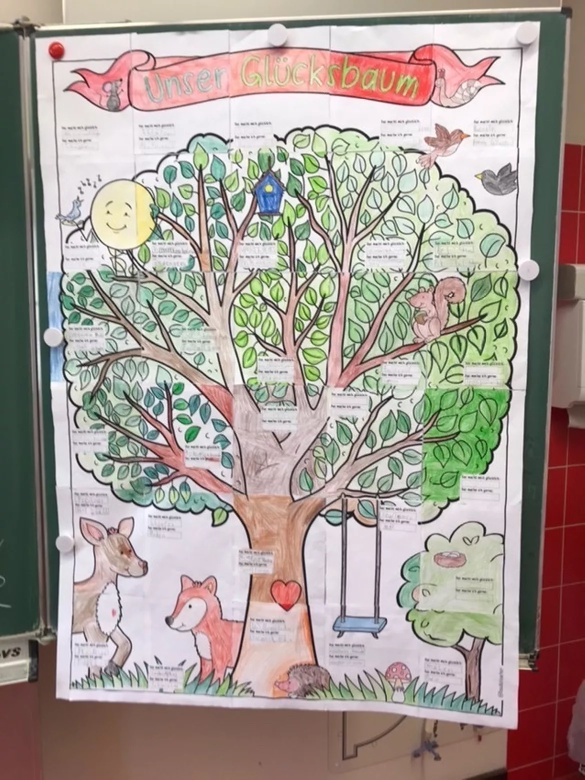 Bild in der Beschreibung des Unterrichtsmaterials Unser Glücksbaum - Kooperatives Poster (Grundschule / Sek 1 Gemeinschaftsbild) von Doodleteacher #1