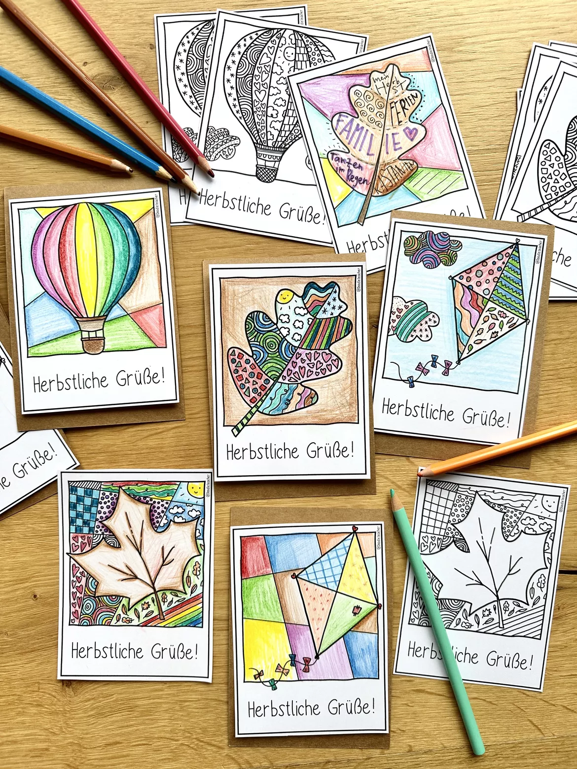 Bild in der Beschreibung des Unterrichtsmaterials HERBST Pop-Art und Mosaik DIY Postkarten / Grüße & Ausmalbilder von Doodleteacher #1