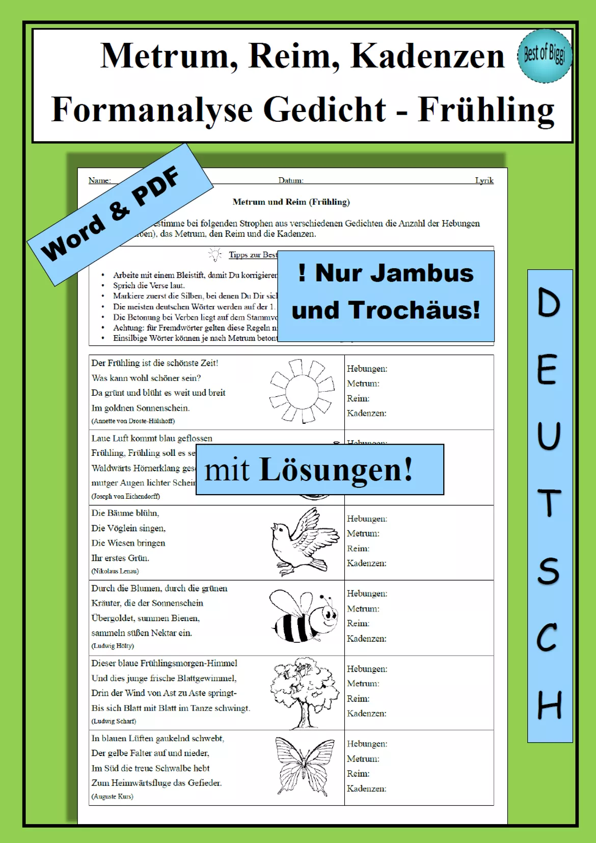 Arbeitsblatt Gedicht Goethe: Frühzeitiger Frühling - als PDF & Word ...