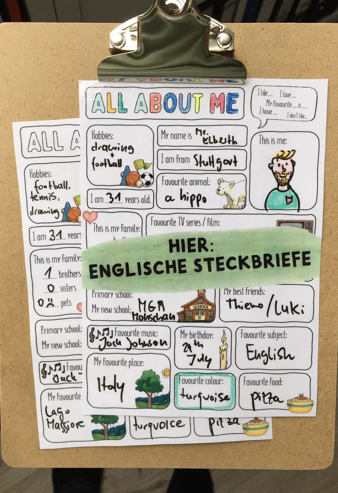 Bild in der Beschreibung des Unterrichtsmaterials Steckbriefe - Englisch in der Grundschule / Übergang (All about me) von Doodleteacher #1