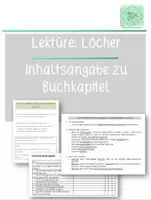 Vorschau - Arbeitsblätter - Lektüre Löcher: Inhaltsangabe zu Buchkapitel verfassen - Deckblatt
