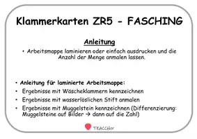 Vorschau - Fördermaterial/Inklusion - Menge 5 - FASCHING- Klammerkarten - Menge legen - Seite 1