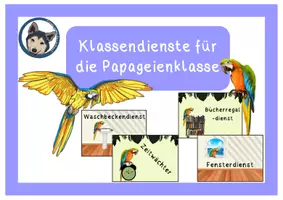 Vorschau - Bildkarten - Klassendienste Klassendeko Klassenzimmermanagement Papageienklasse #Klassentier - Deckblatt