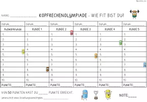 Vorschau - Arbeitsblätter - Kopfrechenolympiade 8 Versionen je sw und farbig - Seite 3