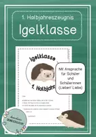 Vorschau - Anderer Materialtyp - 1. Klasse Halbjahreszeugnis - Igelklasse - Deckblatt
