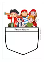 Vorschau - Mal- und Bastelvorlagen - Namensschild Piratenklasse T-Shirt Sticker - Seite 1