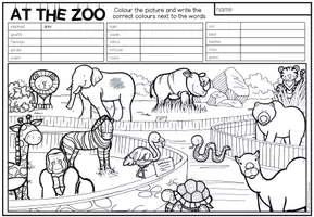 Vista previa - Hojas de trabajo - AT THE ZOO - Read and colour (2 niveles de diferenciación) - página 2